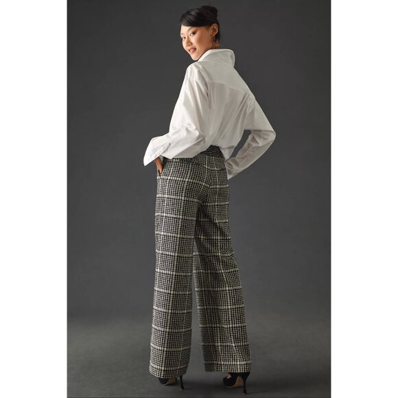 ANTHROPOLOGIE Exquise Wide Leg High Rise Plaid Trousers Pants Black White Small - Picture 2 of 14